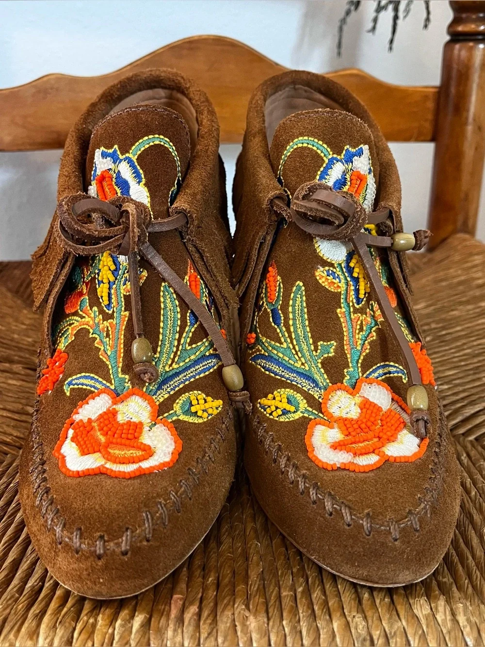 Tory Burch Huntington Suede Beaded Fringe Moccasin Booties